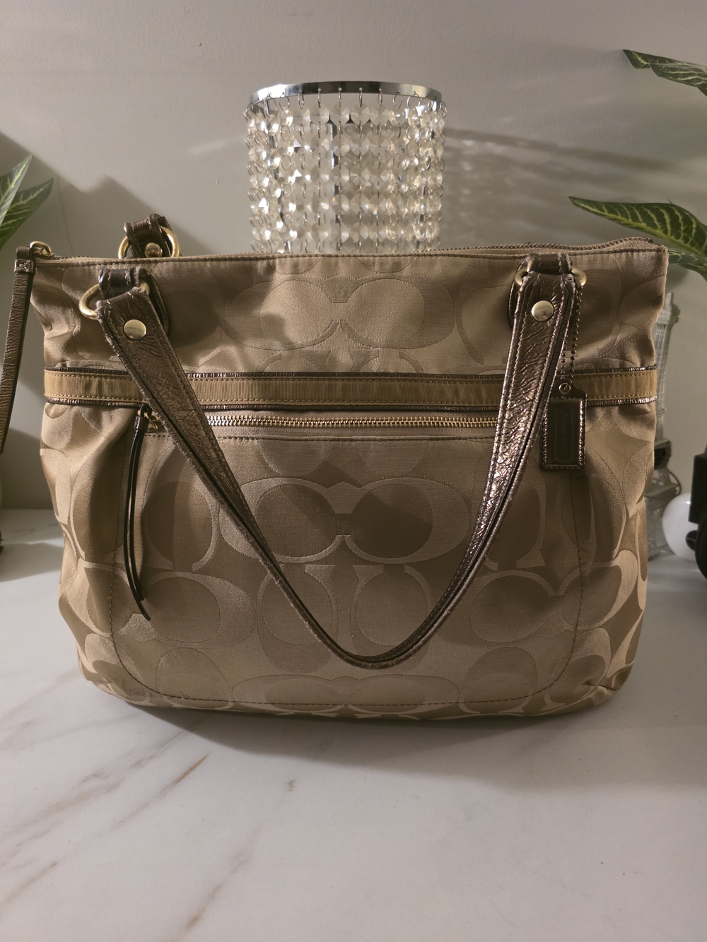 Coach Metallic Tan Signature Shoulder Tote